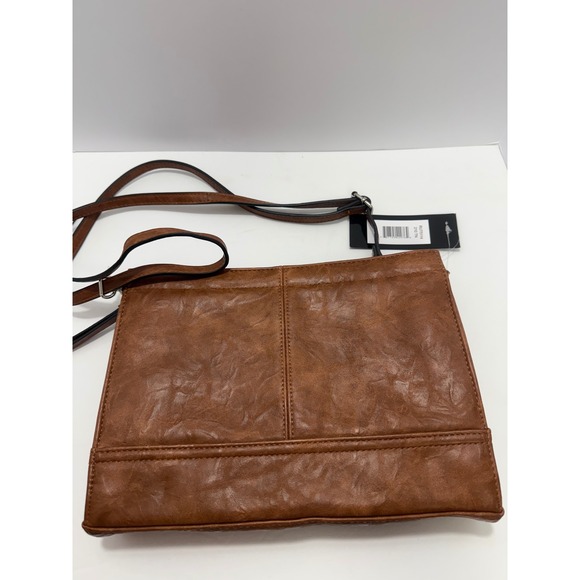Bueno Collection Brown Faux Leather Crossbody Bag Zip Pockets Adjustable Strap - Picture 11 of 12